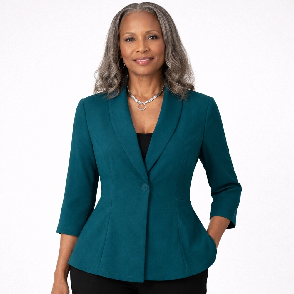 Mint Limit Women's Teal Shawl-Collar Peplum Blazer - NWT